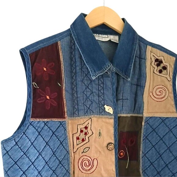 Vintage 90's Y2K Dress Barn Patchwork Fabric Denim Vest Embroidery Button Up 2X - Picture 5 of 8
